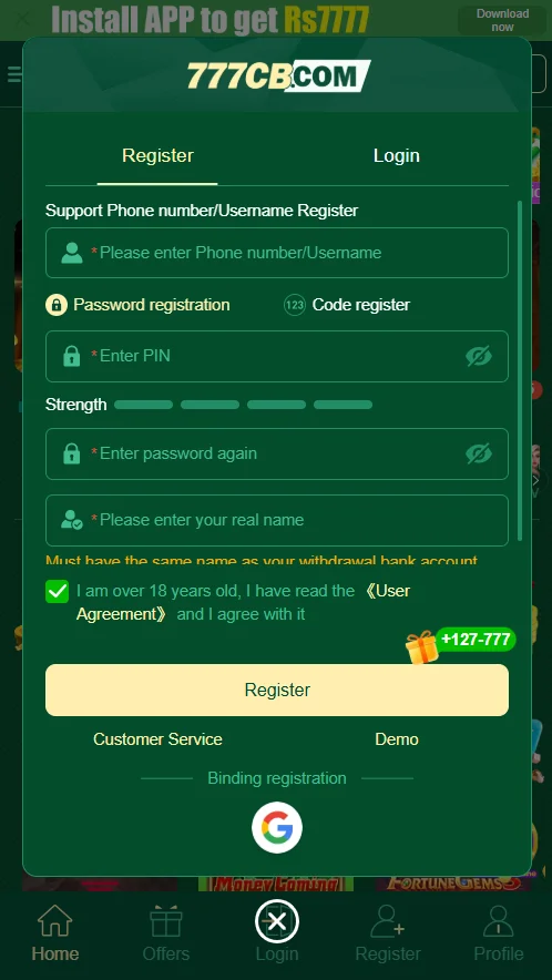 777cb Game Register
